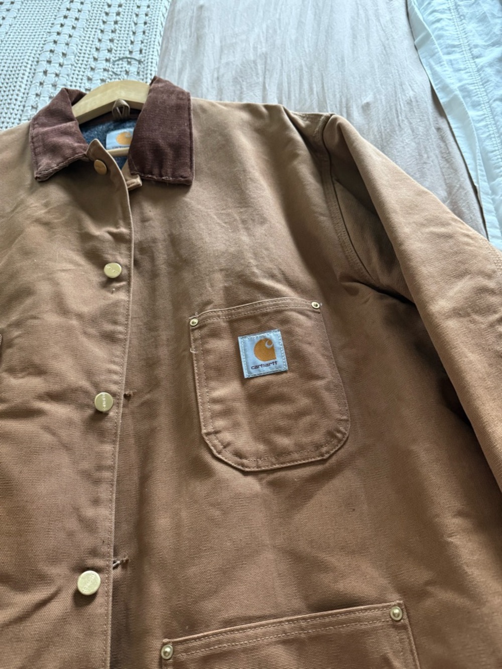 Vintage Carhartt Brown Barn Coat with Dark Brown Corduroy Collar Size 3/4XL - Picture 8 of 12